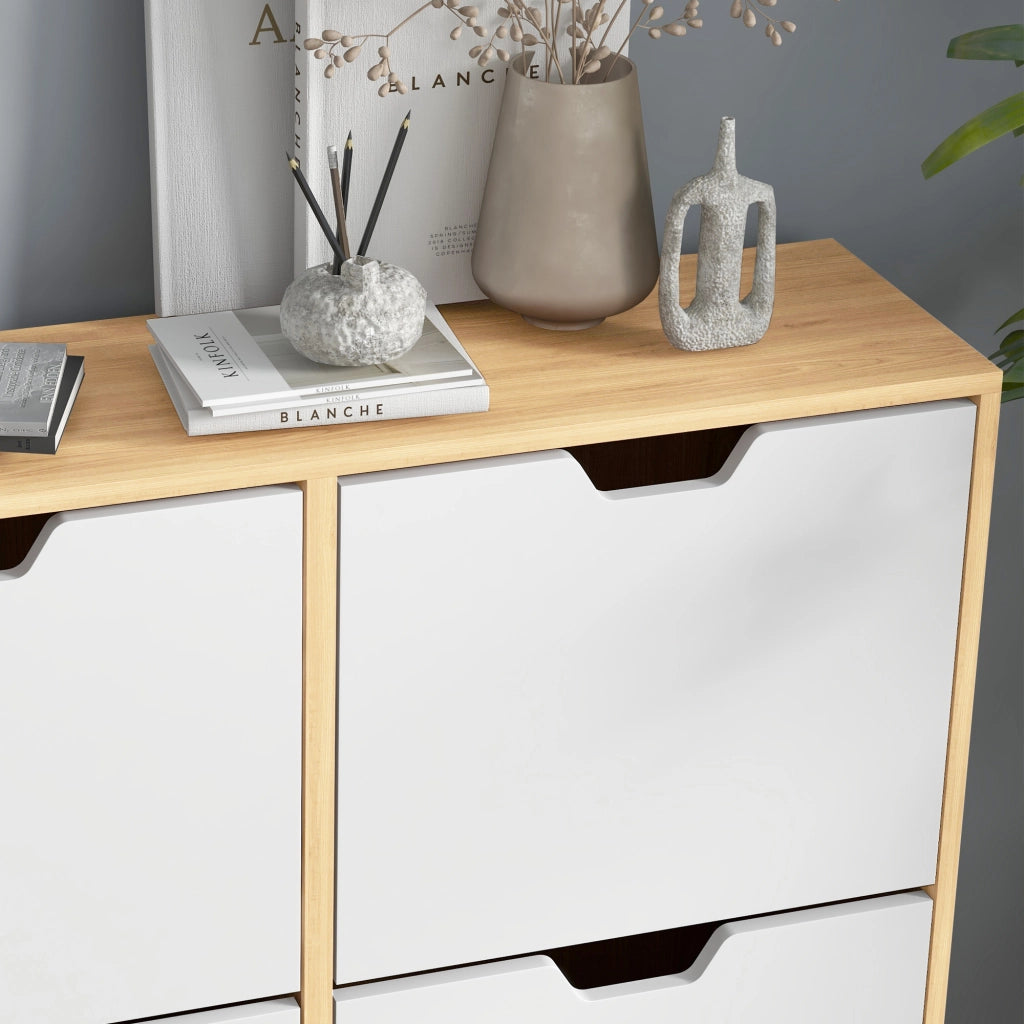 Scarpiera con 4 Cassetti e Ripiani Regolabili ¨C Zephmum ¨C 95x26x95 cm Legno Naturale
