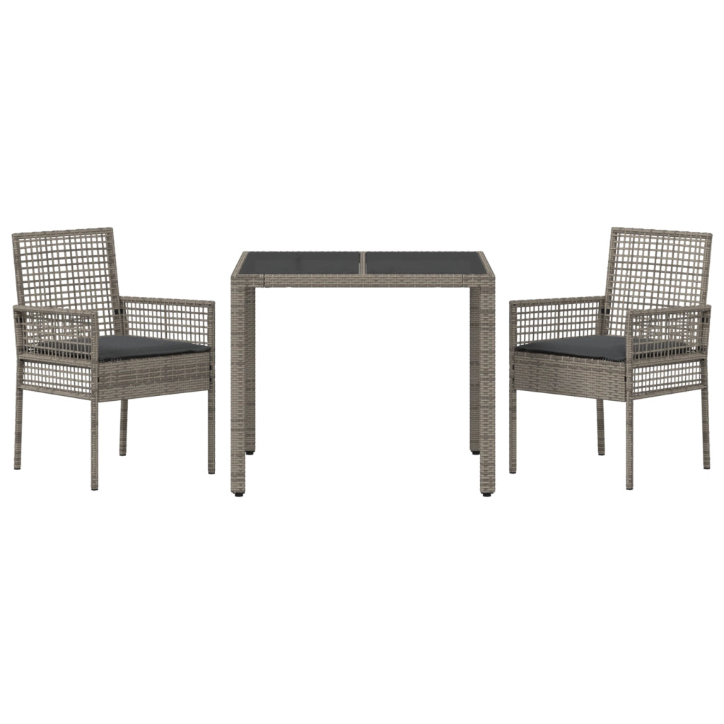 Set da Pranzo da Giardino a 3 Pezzi con Cuscini Grigio in Polyrattan