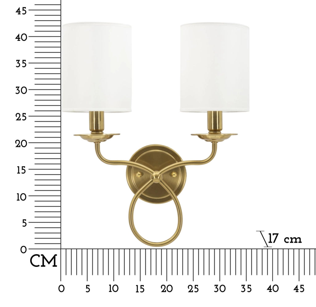 Lampada da Muro Zagabria 35,5x17x43 cm in Ferro e Tessuto Oro e Bianco