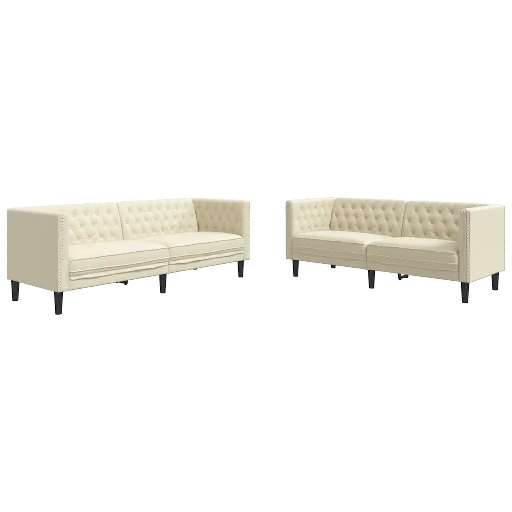 vidaXL Set Divani Chesterfield 2pz Crema in Similpelle