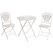 Set da giardino per bistrot Tavolo e sedie in metallo verniciato a polvere bianco sporco Motivo pavone Effetto invecchiato