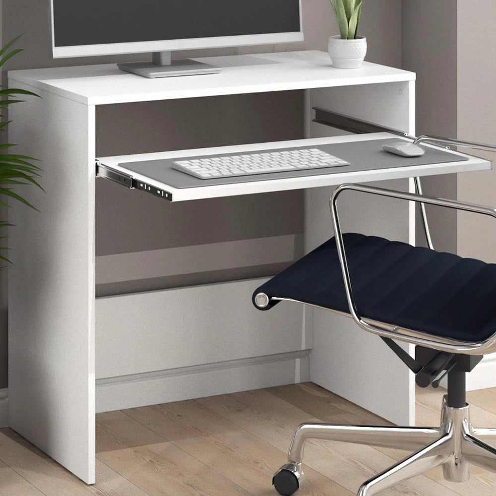 Scrivania Nils, Bianco, 79 x 43 cm, con ripiano estraibile per tastiera per utilizzo come postazione di lavoro