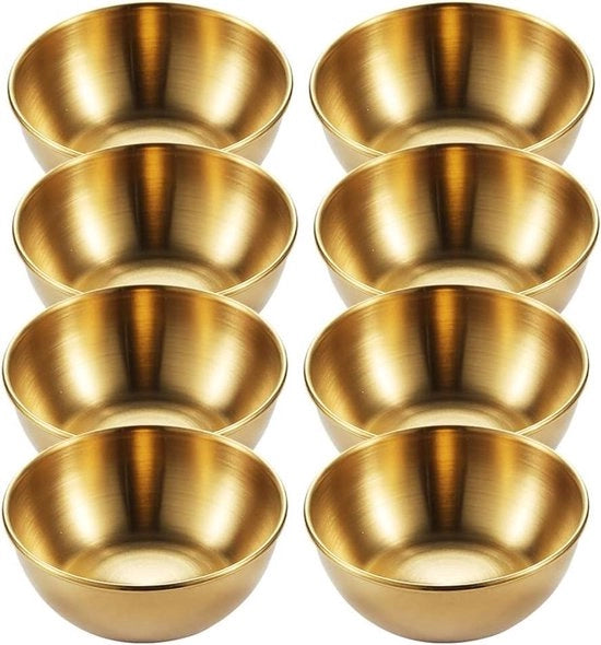 Set di 8 scodelle in acciaio inossidabile per dips e salse - Giallo oro - Scodelle da servizio per ketchup, snack e finger food