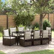 Set da Giardino di 9 Pezzi Marrone in Polirattan