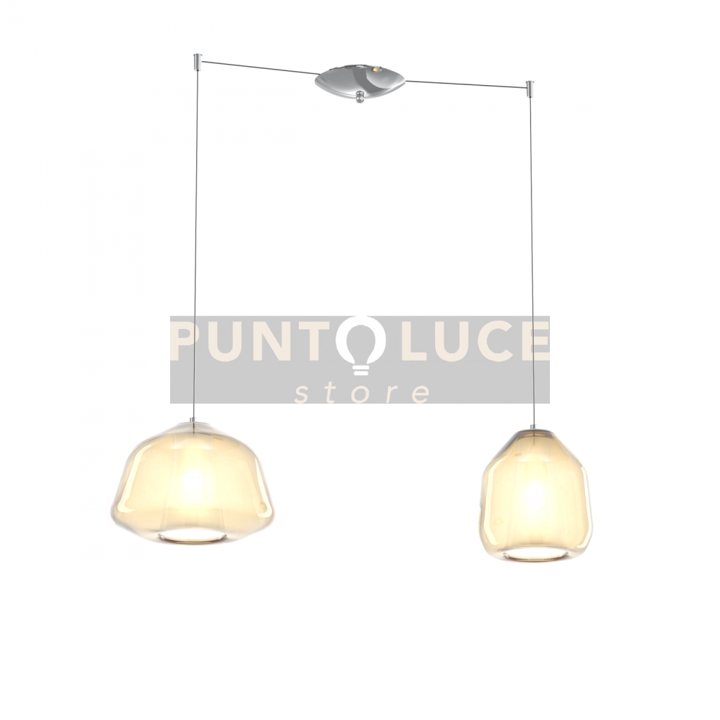 SOSPENSIONE CROMO 2 LUCI SPOSTABILE VETRI ALPHA + BETA AMBRA 1176CR-S2 S AB-AM