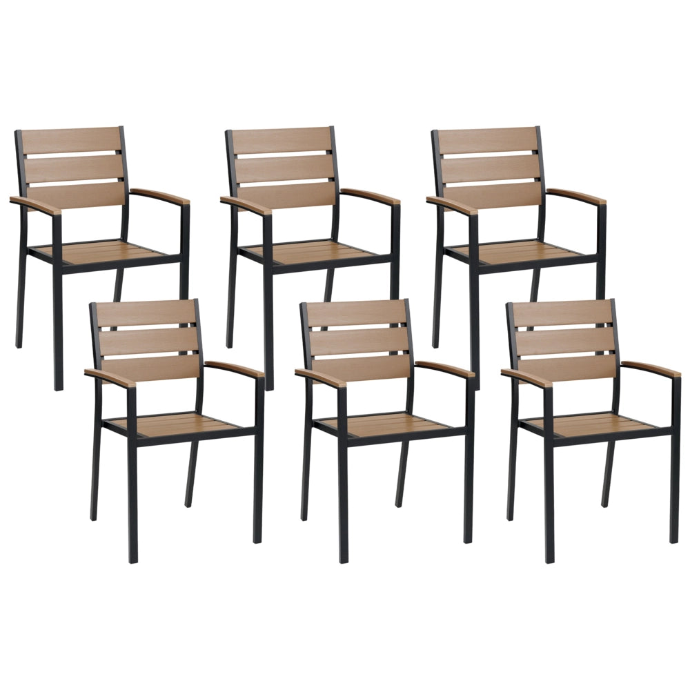Set di 6 sedie da giardino da pranzo in plastica legno chiaro e nero con schienale a doghe in alluminio anodizzato set di sedie da esterno