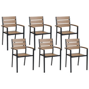 Set di 6 sedie da giardino da pranzo in plastica legno chiaro e nero con schienale a doghe in alluminio anodizzato set di sedie da esterno