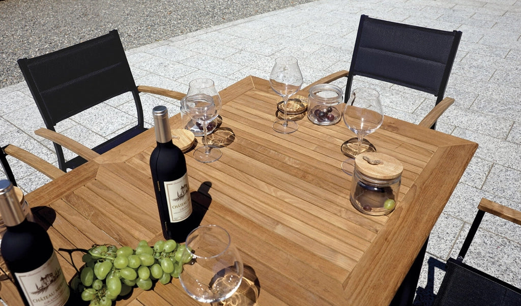 Tavolo da Giardino Allungabile 150-210x90x74 cm in Alluminio Antracite Piano in Teak