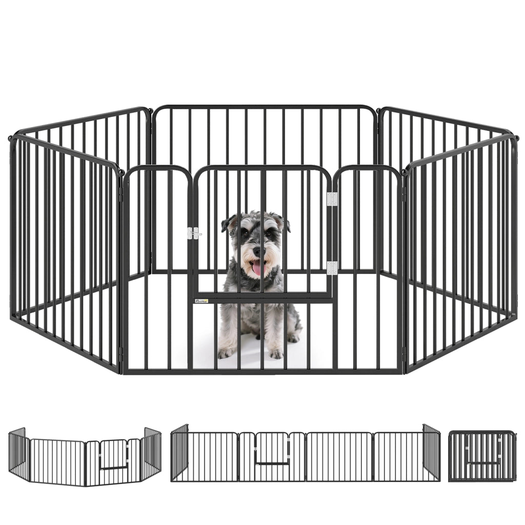 Recinto per Cani a 6 Pannelli Modulabili da Interno ed Esterno. in Acciaio. 164x83x60 cm. Nero