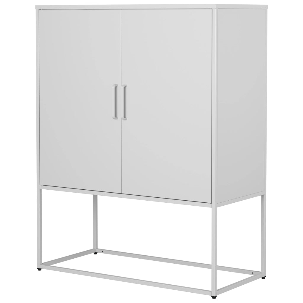 Credenza in metallo con 2 ripiani; ante magnetiche e sistema antiribaltamento per soggiorno e cucina; bianco; 85 × 40 × 109 cm