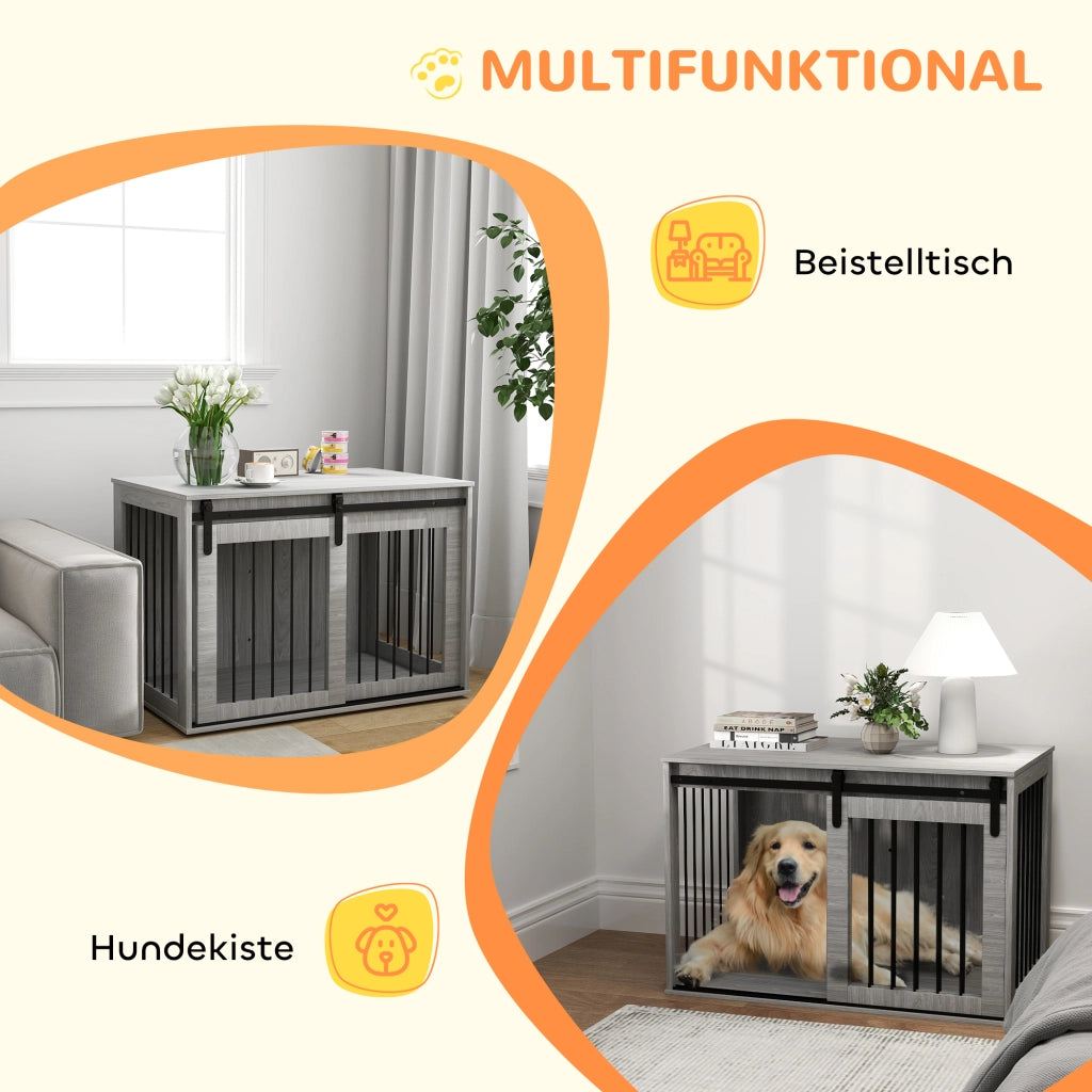 Casetta per cani con porta scorrevole e ventilazione ¨C zephmum ¨C Grigio, pannello truciolare e acciaio, 98x58x61 cm