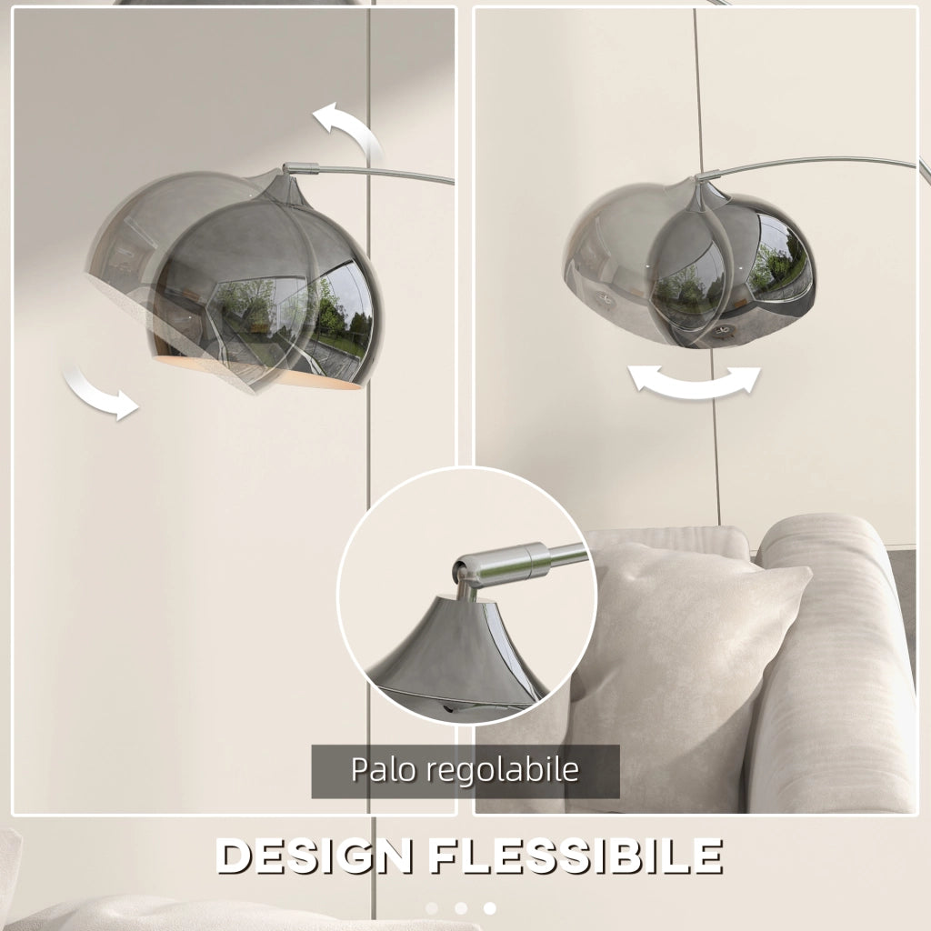 Lampada da Terra Design Vintage Asta Regolabile con Attacco E27 Struttura in Metallo e Base in Marmo Argento