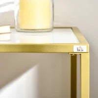 Mobile Consolle da Ingresso in Acciaio e Vetro Temperato, 100x35.5x80cm, Bianco e Oro