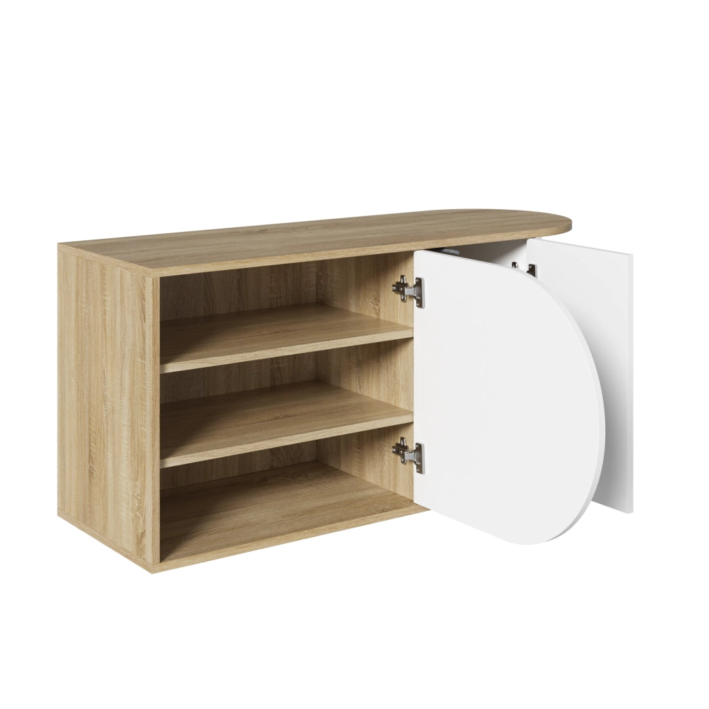 Scarpiera moderna in stile francese, bianco lucido e effetto legno naturale, con 1 gancio laterale, 104 ¡Á 37 ¡Á 50 cm