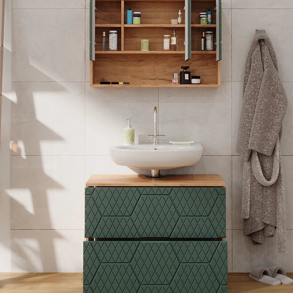 Vicco Set mobili bagno Quercia verde/oro 2 parti, base 80 cm