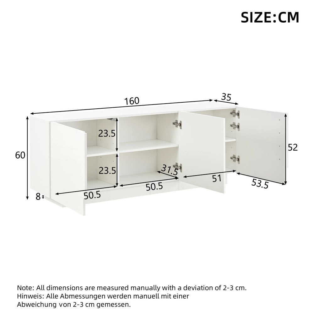 Credenza da Soggiorno con 3 Ante e 6 Ripiani ¨C MINIMAL ¨C Bianco Lucido, 160x60x35
