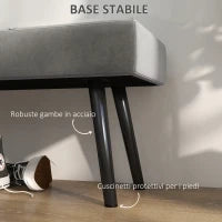 Panca Imbottita Fondoletto in Velluto con Gambe in Acciaio, 100x36x45cm, Grigio