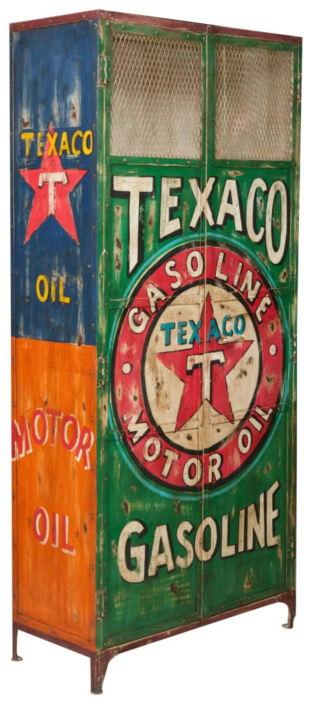 Biscottini Armadietto da officina texaco in ferro dipinto a mano stile vintage Offerta