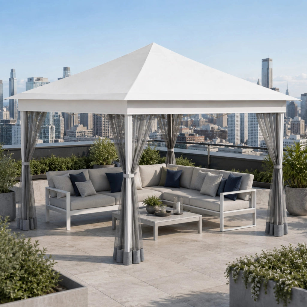 Gazebo Pieghevole Da Giardino Con Teli Zanzariera Laterali Copertura Oxford UV50+ Telaio Regolabile Pop Up Con Borsa Trasporto Outdoor 360 x 360 x 310 Cm Bianco