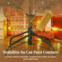 Albero di Natale Innevato Alto 150 cm con Rami Realistici e Base in Metallo Pieghevole