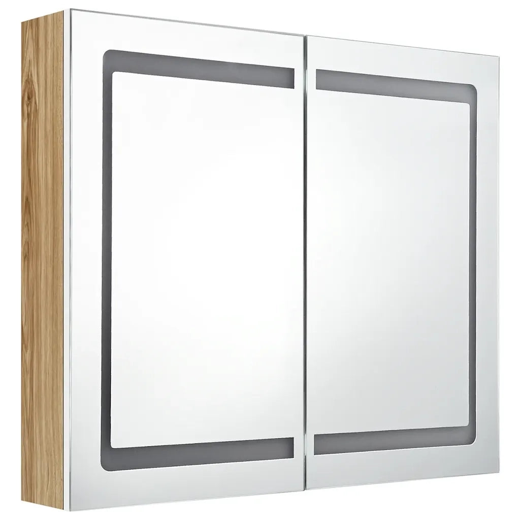Armadietto Bagno | Armadio da bagno con Specchio e LED Bianco e Rovere 80x12x68 cm