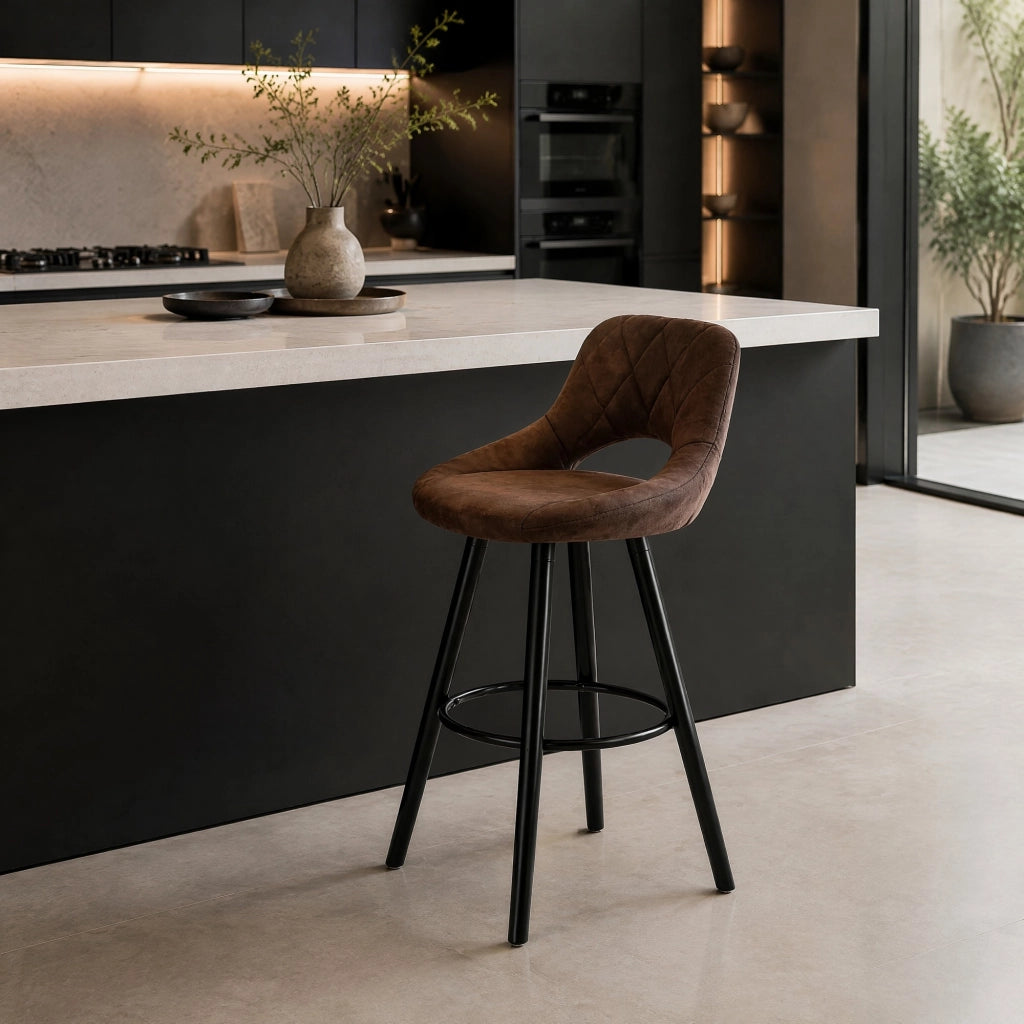SGABELLO DA BAR 91 cm Legno massello e tessuto Marrone scuro