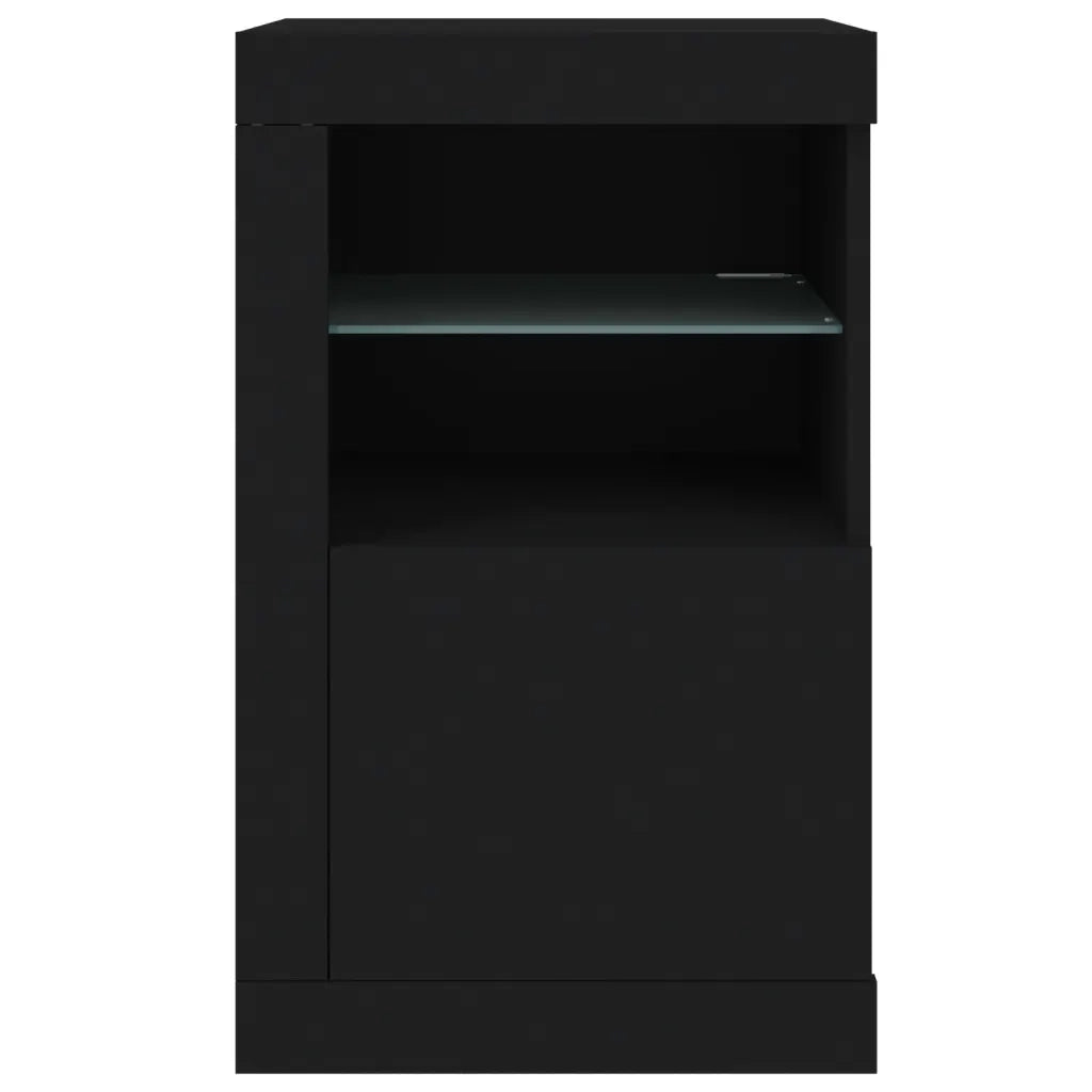 Armadietti con Luci LED 2pz Neri in Legno Multistrato 836633