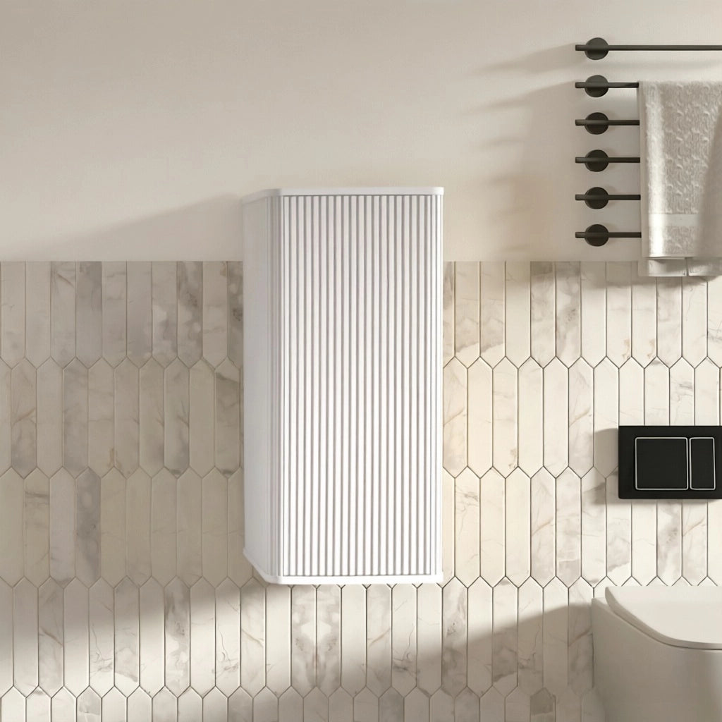 Armadietto da bagno pensile con design a scanalature e apertura a pressione per bagno e soggiorno bianco