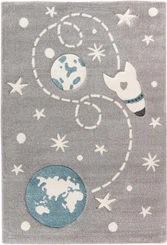 Tappeto da Parete per Bambini con Tema Spazio e Taglio 3D - Grigio 80 x 150 cm