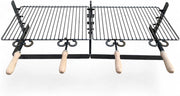 Griglia in ferro regolabile su più altezze, bistecchiera con manici in legno, per barbecue e camino per carne pesce verdure 90x36cm