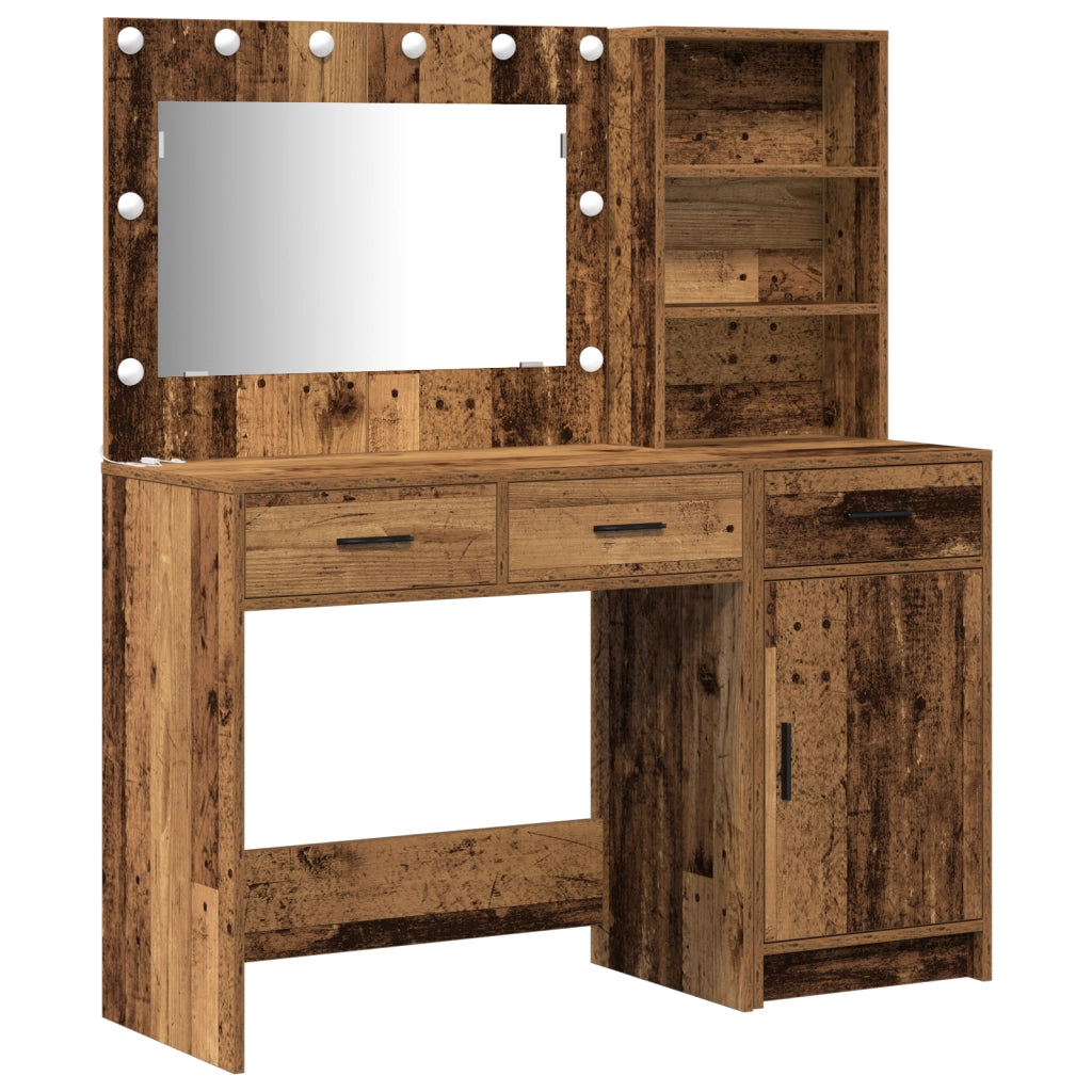 Set da toeletta a 2 pezzi con LED in legno vecchio