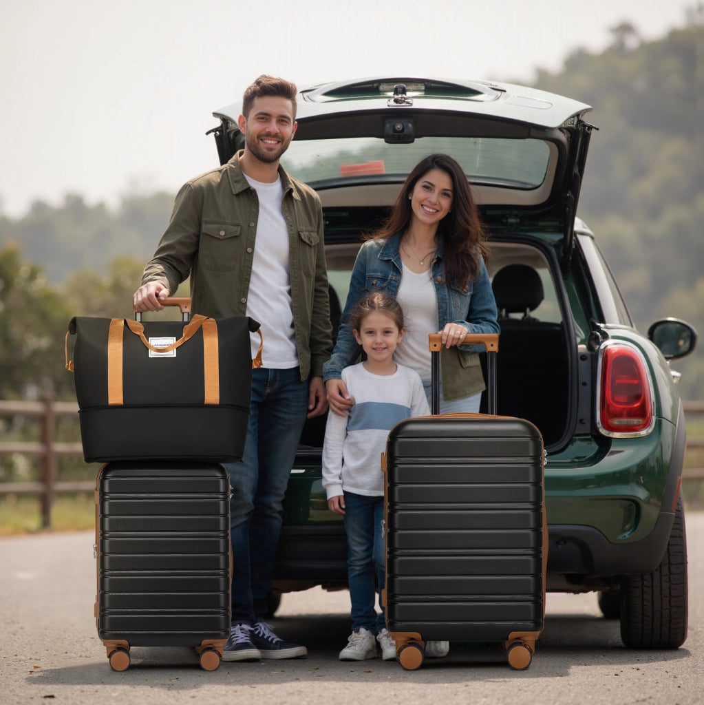 Set valigie rigide espandibili 6 pezzi con ruote girevoli, nero