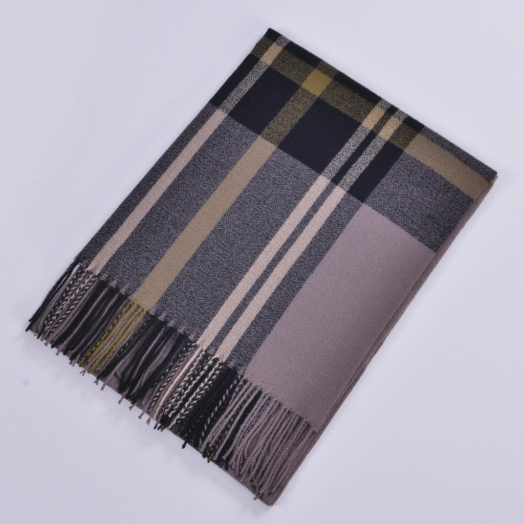 Sciarpa da donna double-face con nappe, stile classico, fantasia a quadri colorata, sciarpa calda