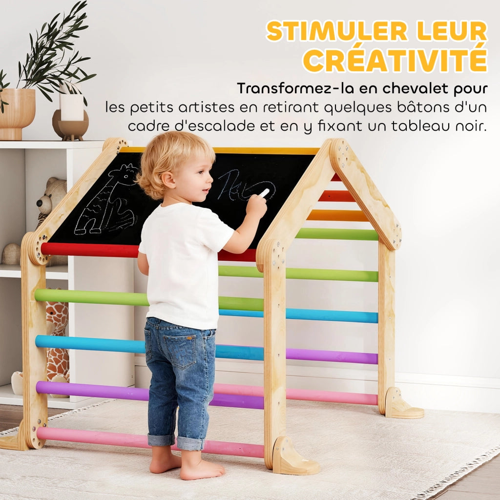 Triangolo di arrampicata con scivolo reversibile e altalena ¨C Xylo ¨C Struttura multicolore per bambini