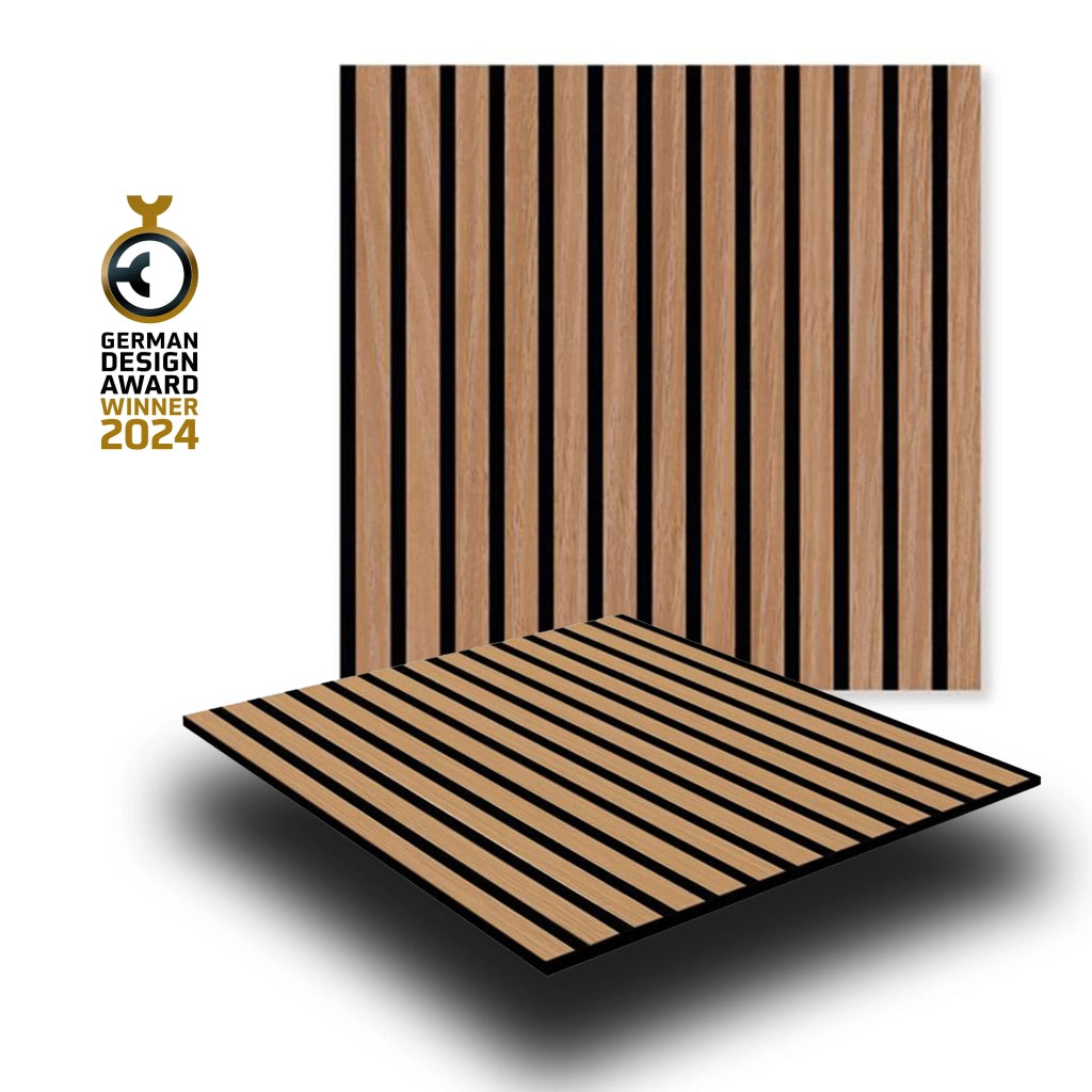 JANGAL Parete acustica a pannelli Modulabile LAMELLI 52x52cm rivestiti vero ROVERE mod. DAVERT OAK
