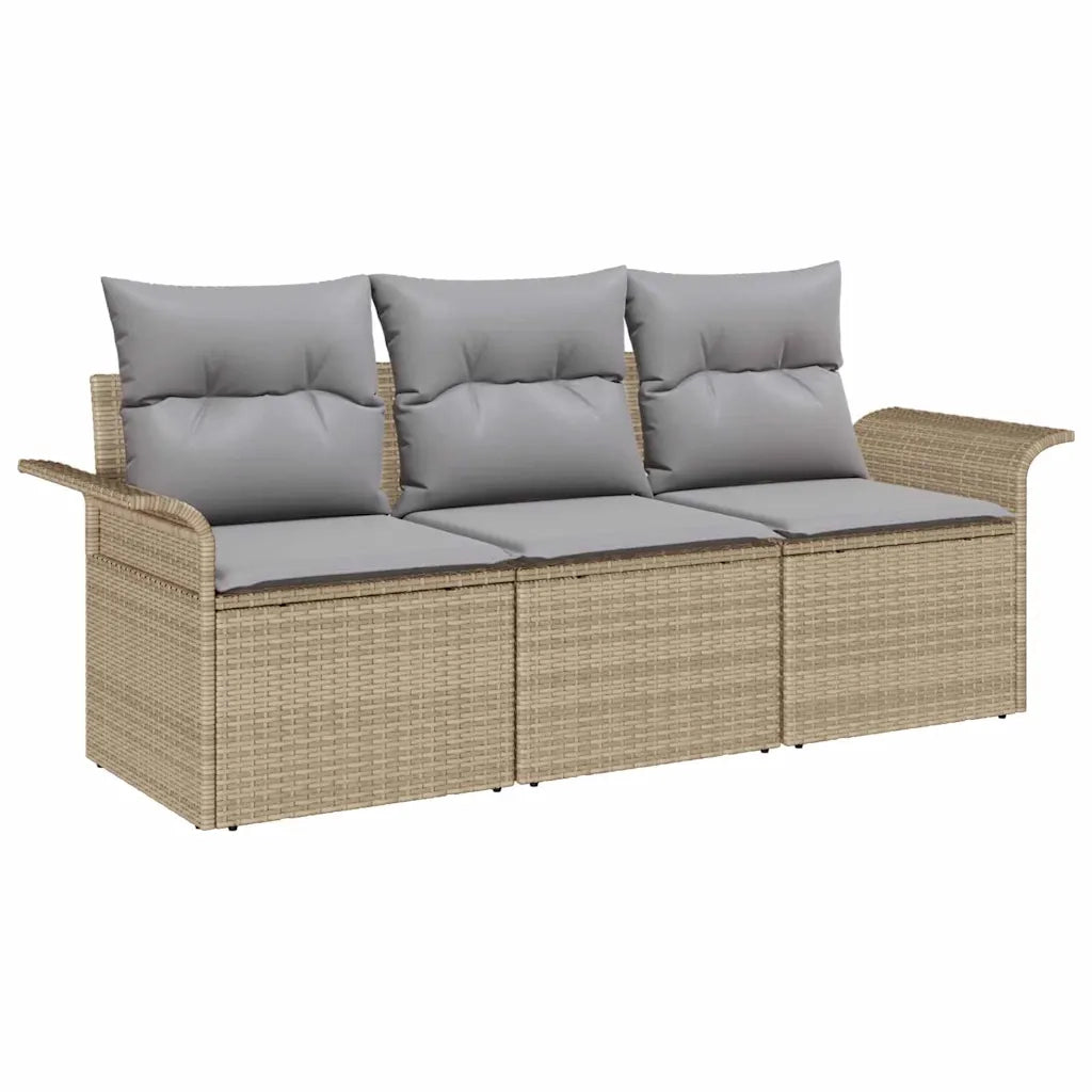 Set Divano da Giardino con cuscino 3 pz-Sofa da Giardino-Divanetto da esterno Beige Poly Rattan 616649