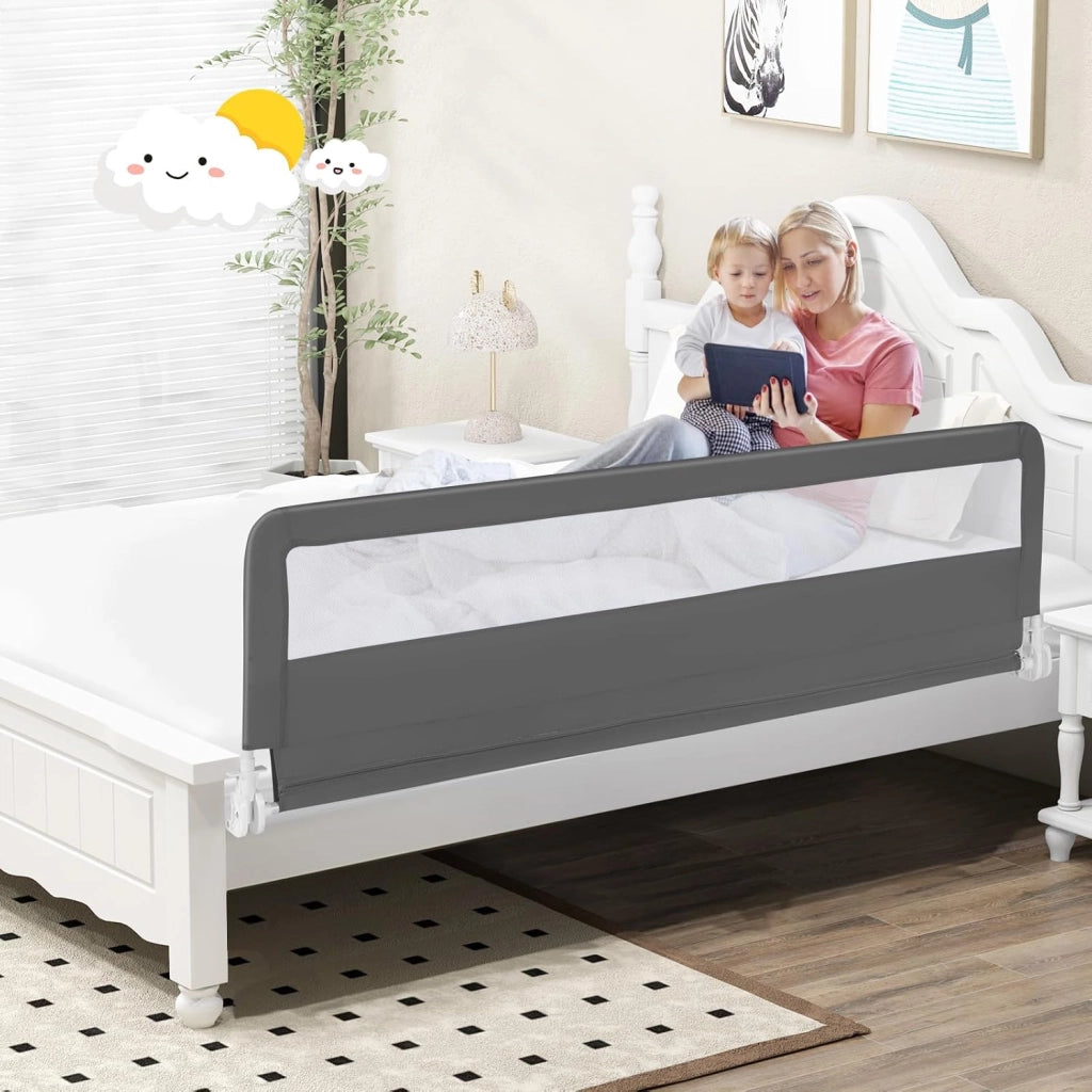 Sponda Letto per Bambini 180 cm, Barriera di Sicurezza per Bambini Pieghevole, Rete Traspirante, Sbarra da Letto per Letti Singoli e Matrimoniali