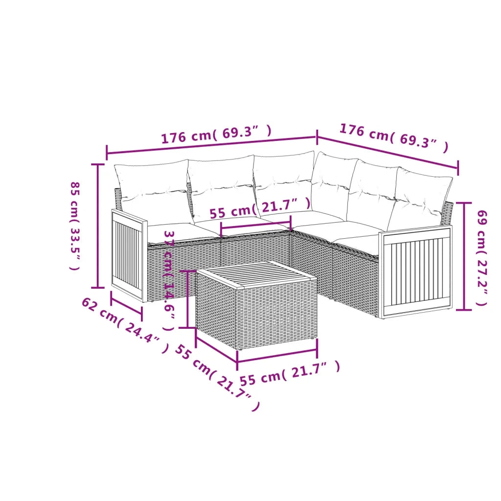 Set Divano da Giardino 6 pz con Cuscini Nero in Polyrattan 3227645
