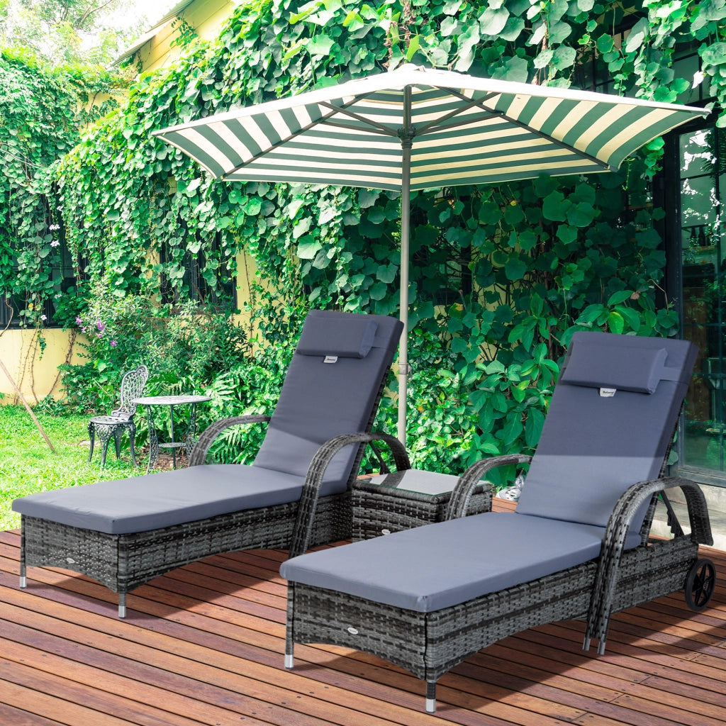 Set Lettino Prendisole con Tavolino ¨C MINIMAL ¨C Polyrattan e Metallo, Grigio
