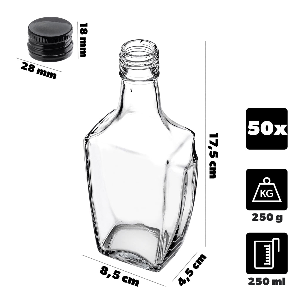 KADAX Bottiglia in Vetro per Tintura 250ml Con Tappo Nero 50pz.