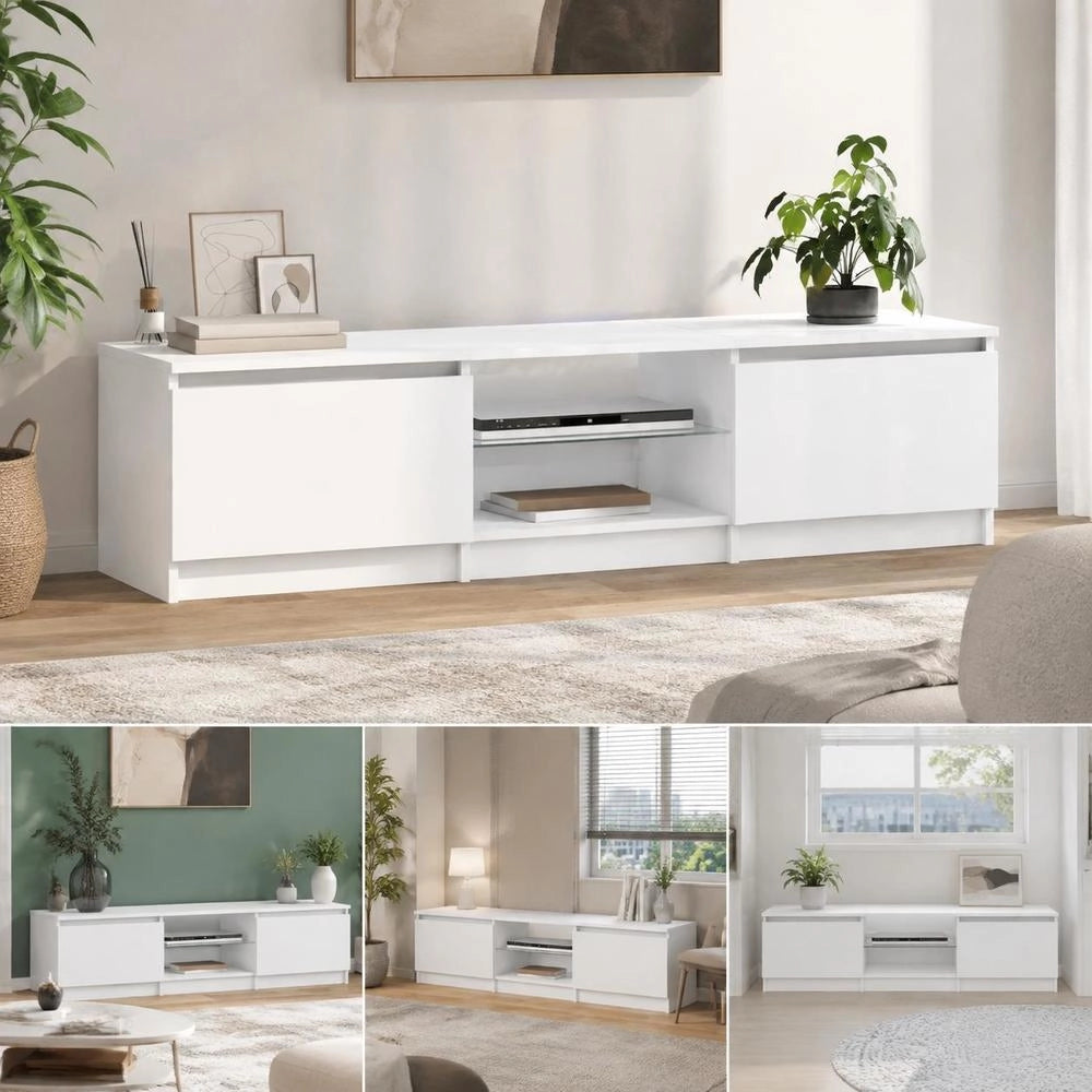 TV Cabinet With LED Lights White 140x40x36 Cm