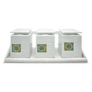 Set Tris Barattoli da Cucina in Ceramica con Mensola Sale Zucchero Caffe'