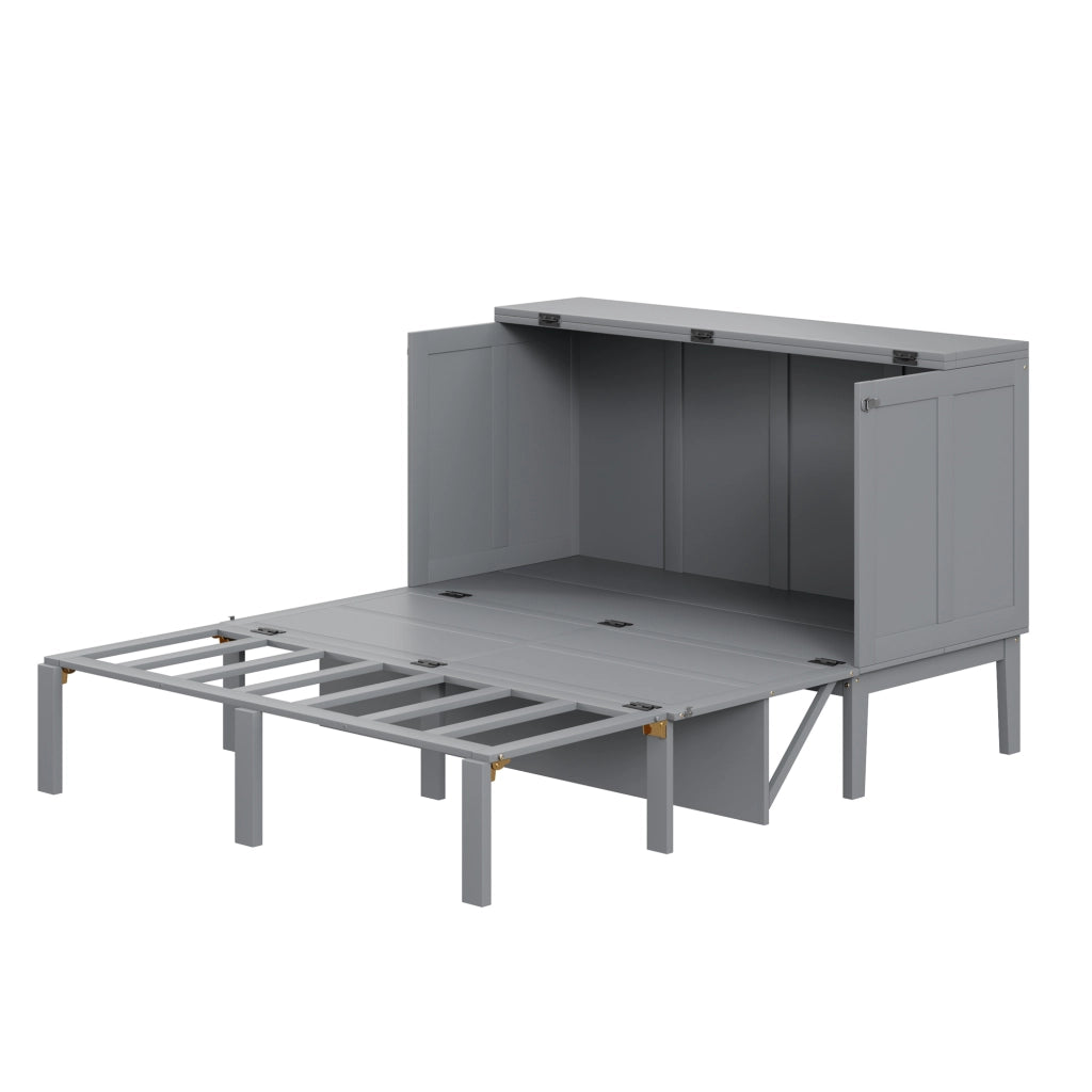 OKWISH Letto a scomparsa 140×200 cm, Letto Matrimoniale con Ribalta Verticale, Spazio Contenitore e Consolle, senza Materasso, Grigio