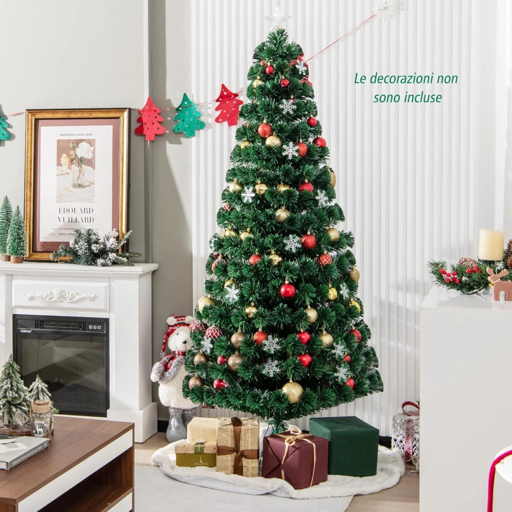 Albero di Natale 180 cm, con Luci LED, Rami Densi, Stelle Luminosi e Fibre Ottiche, Albero di Natale Realistico per Casa, Ufficio e Negozio, Verde (180 cm)