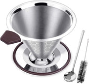 Filtro per caffè in acciaio inossidabile con accessorio per manopera a mano - completo con cucchiaio e spazzola