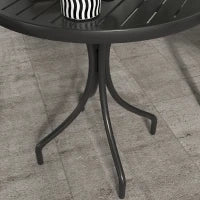 Tavolo da Giardino Rotondo con Piano a Doghe in Acciaio, Ø66x71.5cm, Nero