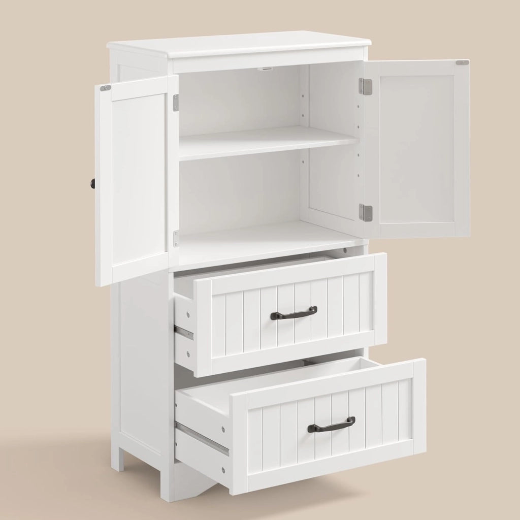 Armadietto da Cucina, Mobile bagno con 2 Cassetti, con Ripiani Regolabili, per Bagno, Soggiorno and Cucina, 60×30×110 cm,Bianco