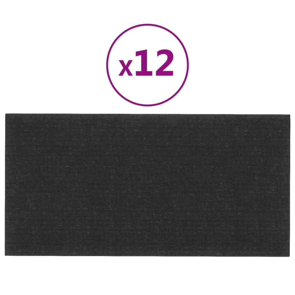 Testiera da Parete 12 pcs Nero 60 x 30 cm Tessuto 42020536