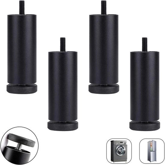 Piedi per mobili - 4x piedi in alluminio per base - regolatore di altezza - piedi per mobili - sostitutivi di piedi per mobili - sostitutivi di gambe per armadi - sostegni per armadi - piede per mobili con vite - M8 (nero, 12cm/4,7 pollici)