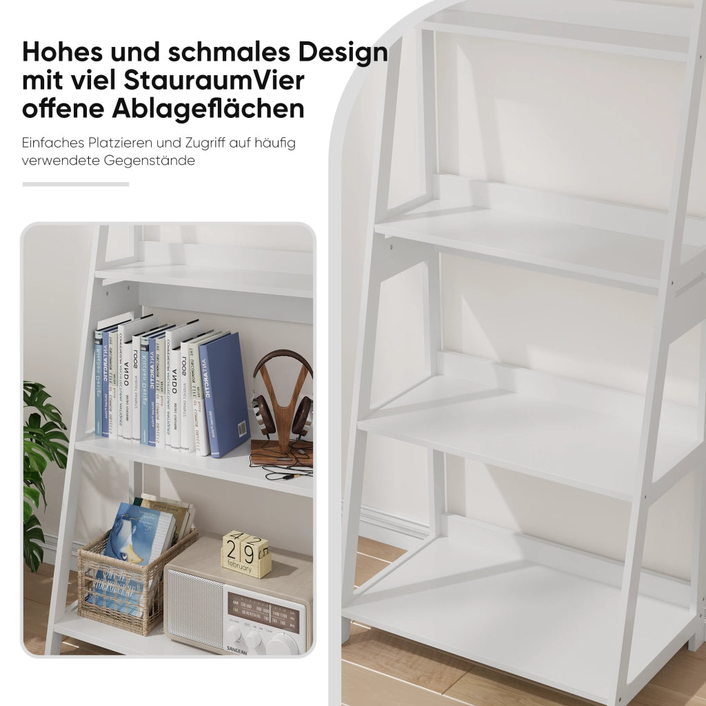 Libreria a scala con 4 ripiani e antiribaltamento - per studio - 86×47×13 cm - bianco